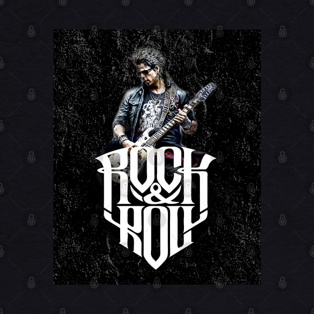 Rock and Roll: Guitarist No 2 on a Dark Background by Puff Sumo